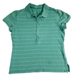 Sonoma Pullover Shirt Woman's Medium 6 Metal Snap Buttons Henley Light Green